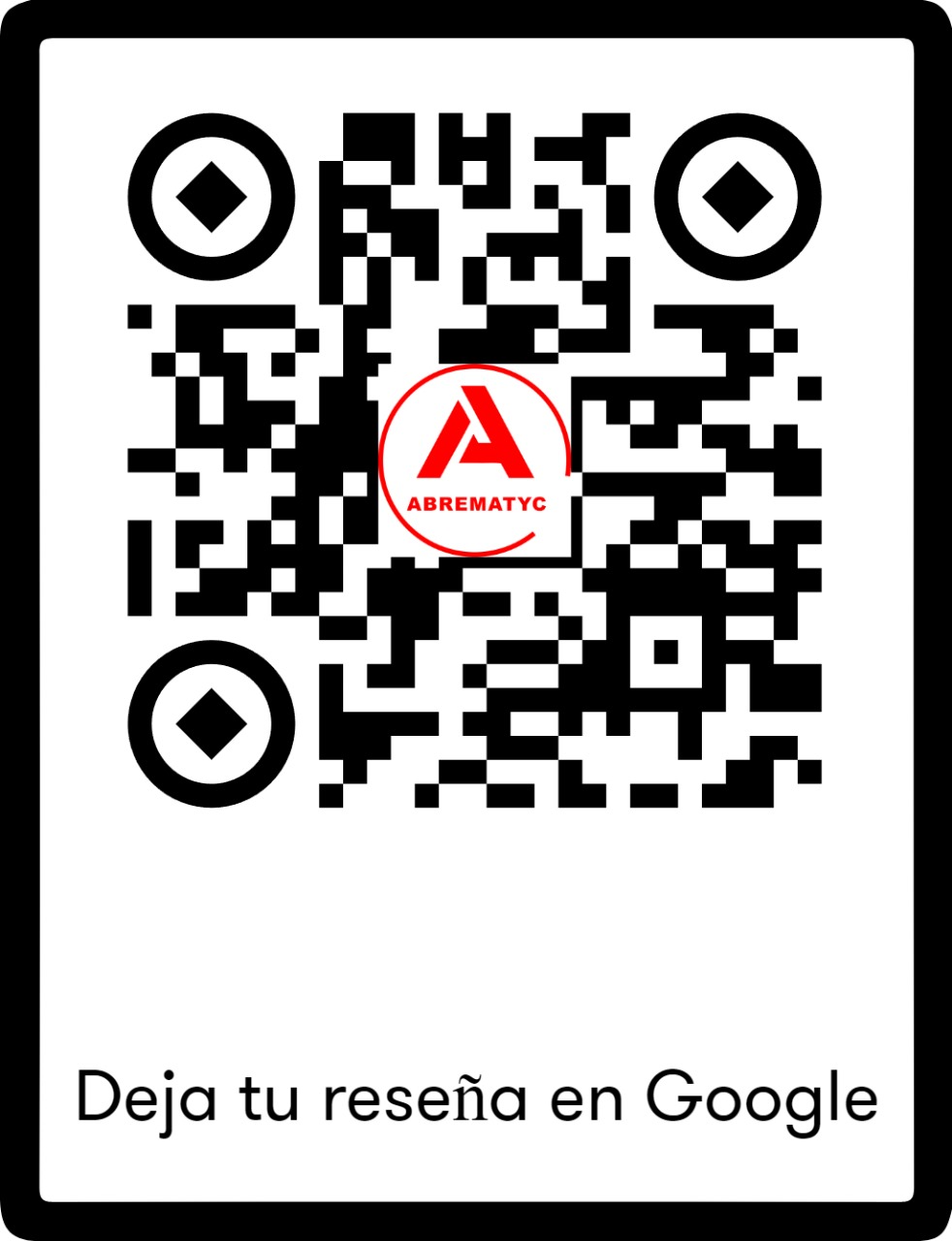 Código QR que dirige a los usuarios a dejar una reseña en el perfil de Google My Business de Abrematyc